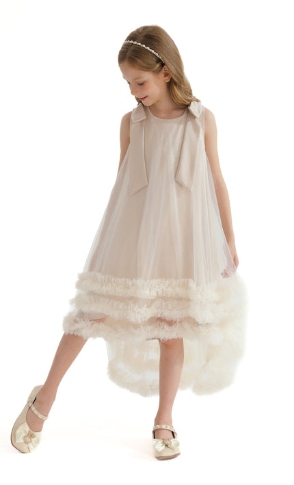 Cream Violeta Sleeveless Ruffle Overlay Dress