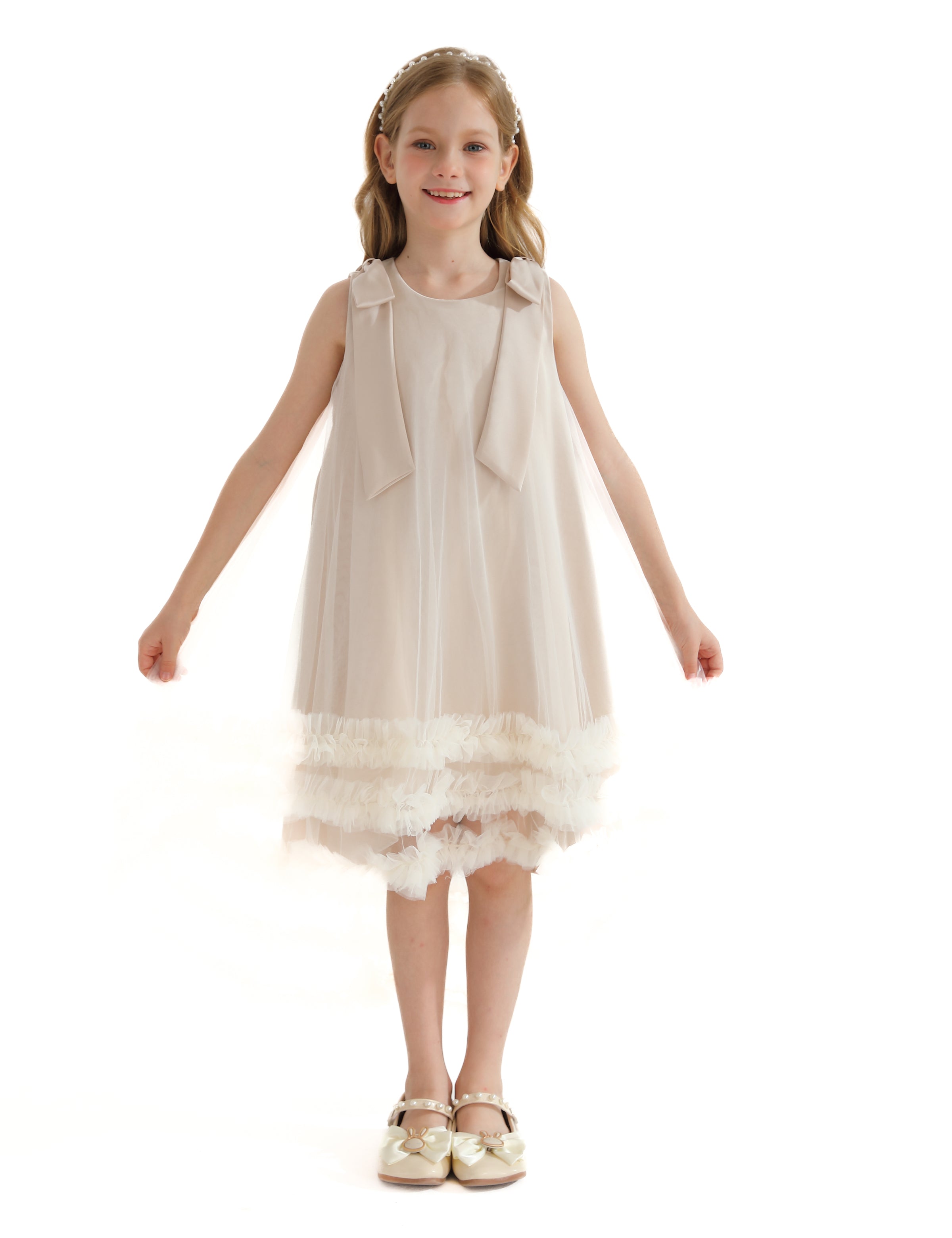 Tulleen Cream Violeta Sleeveless Ruffle Overlay Dress Ivory Tulleen Cream Violeta Sleeveless Ruffle Overlay Dress Ivory