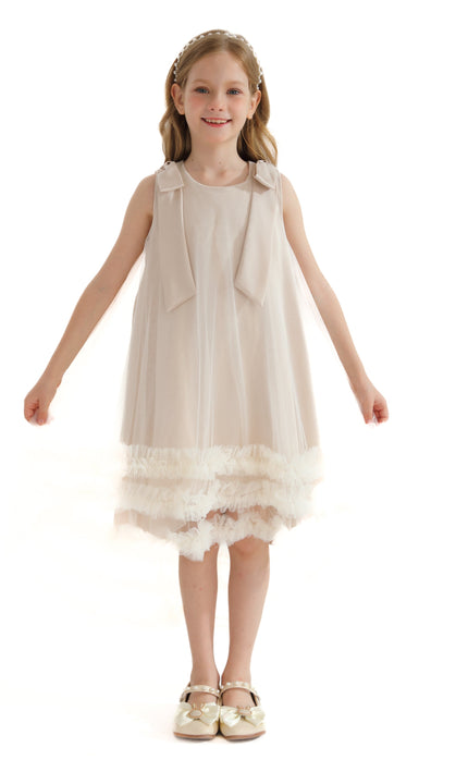 Cream Violeta Sleeveless Ruffle Overlay Dress