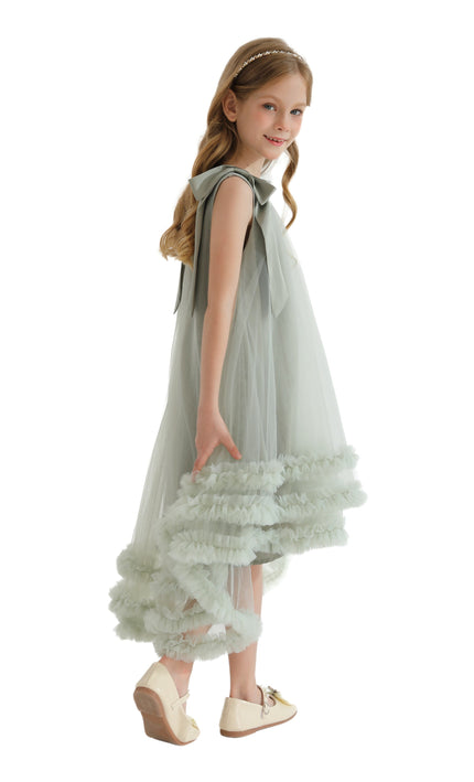 Green Violeta Sleeveless Ruffle Overlay Dress