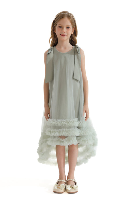 Green Violeta Sleeveless Ruffle Overlay Dress