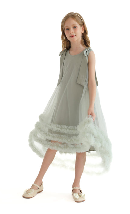 Green Violeta Sleeveless Ruffle Overlay Dress