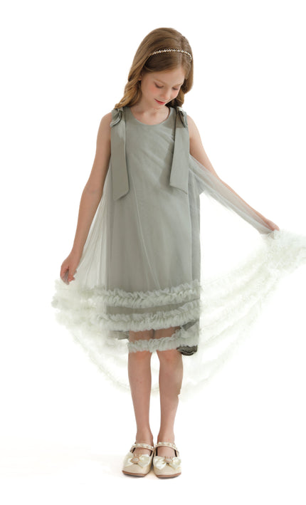 Green Violeta Sleeveless Ruffle Overlay Dress