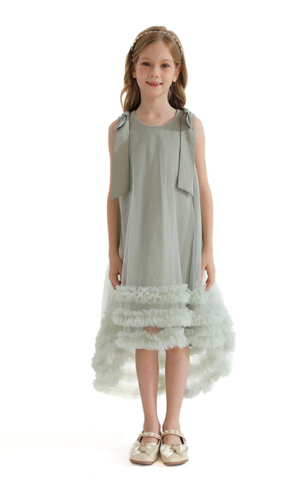 Green Violeta Sleeveless Ruffle Overlay Dress