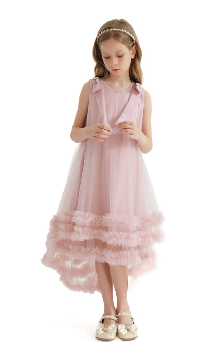 Pink Violeta Sleeveless Ruffle Overlay Dress
