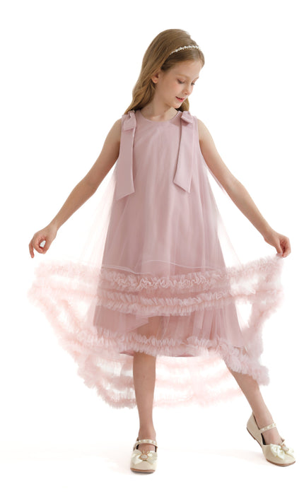 Pink Violeta Sleeveless Ruffle Overlay Dress
