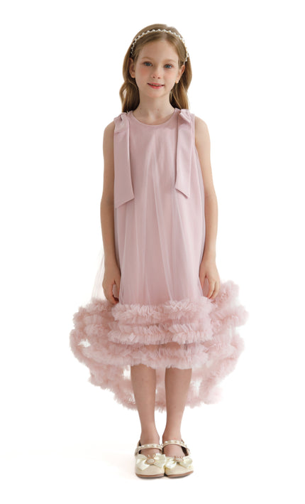 Pink Violeta Sleeveless Ruffle Overlay Dress