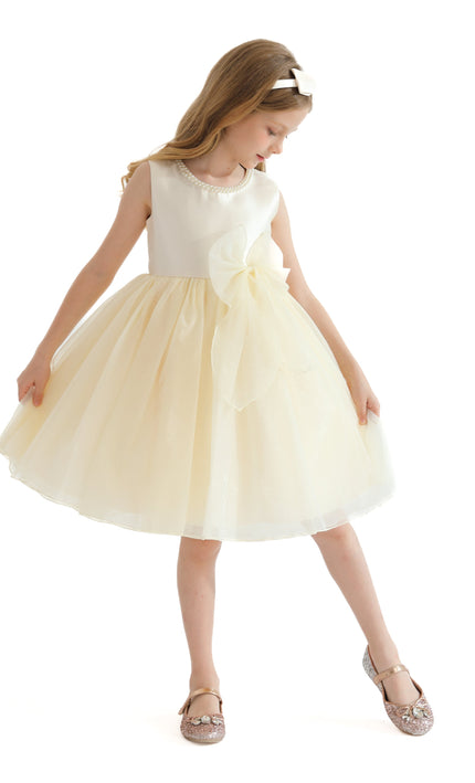 Champagne Felice Tulle Bow Dress