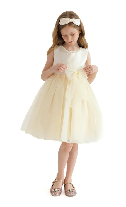 Champagne Felice Tulle Bow Dress