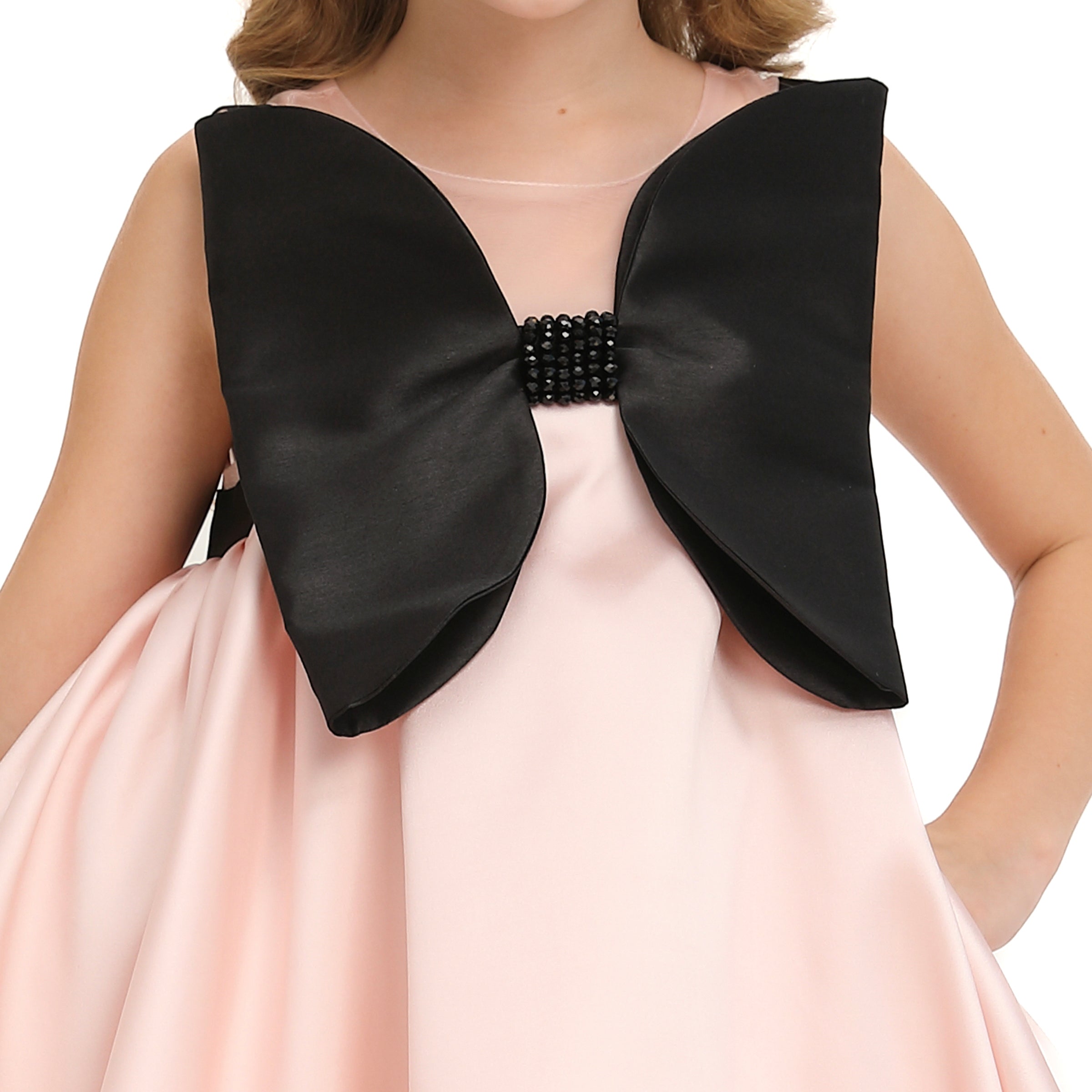 black dress pink bow Miss Circle Women Flore Crystal Straps Backless Gown With It features a fitted bust and gathered waist into a flowing midi Very Simple Long Black Prom