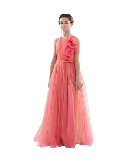 kidsatelier-tulleen-2962-Orange/Fuchsia-malaga-halter-ruffle-gown