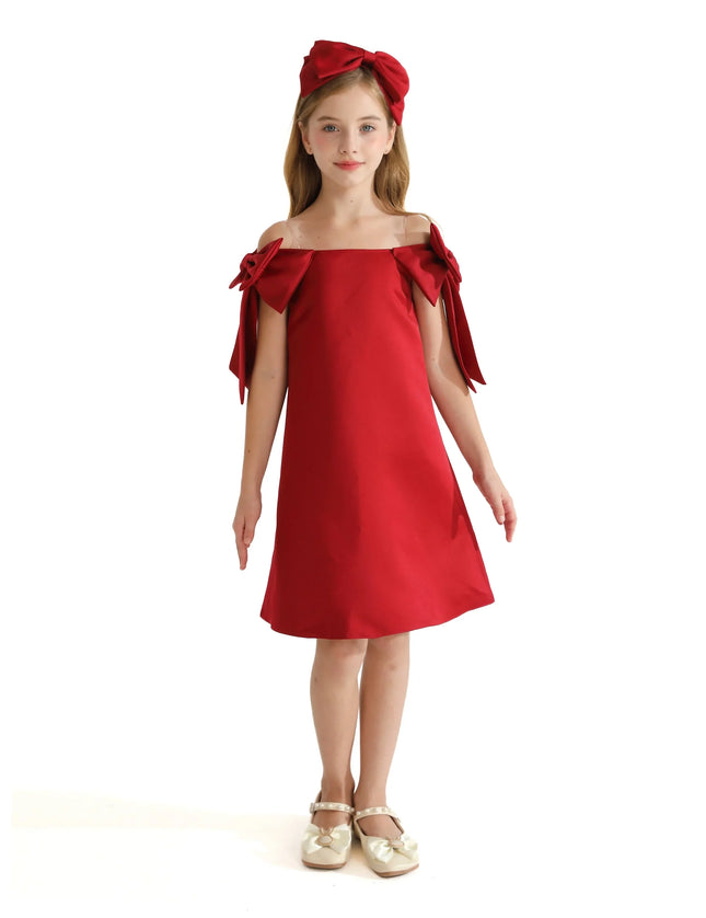 Red Luneta Off Shoulder Bow Dress