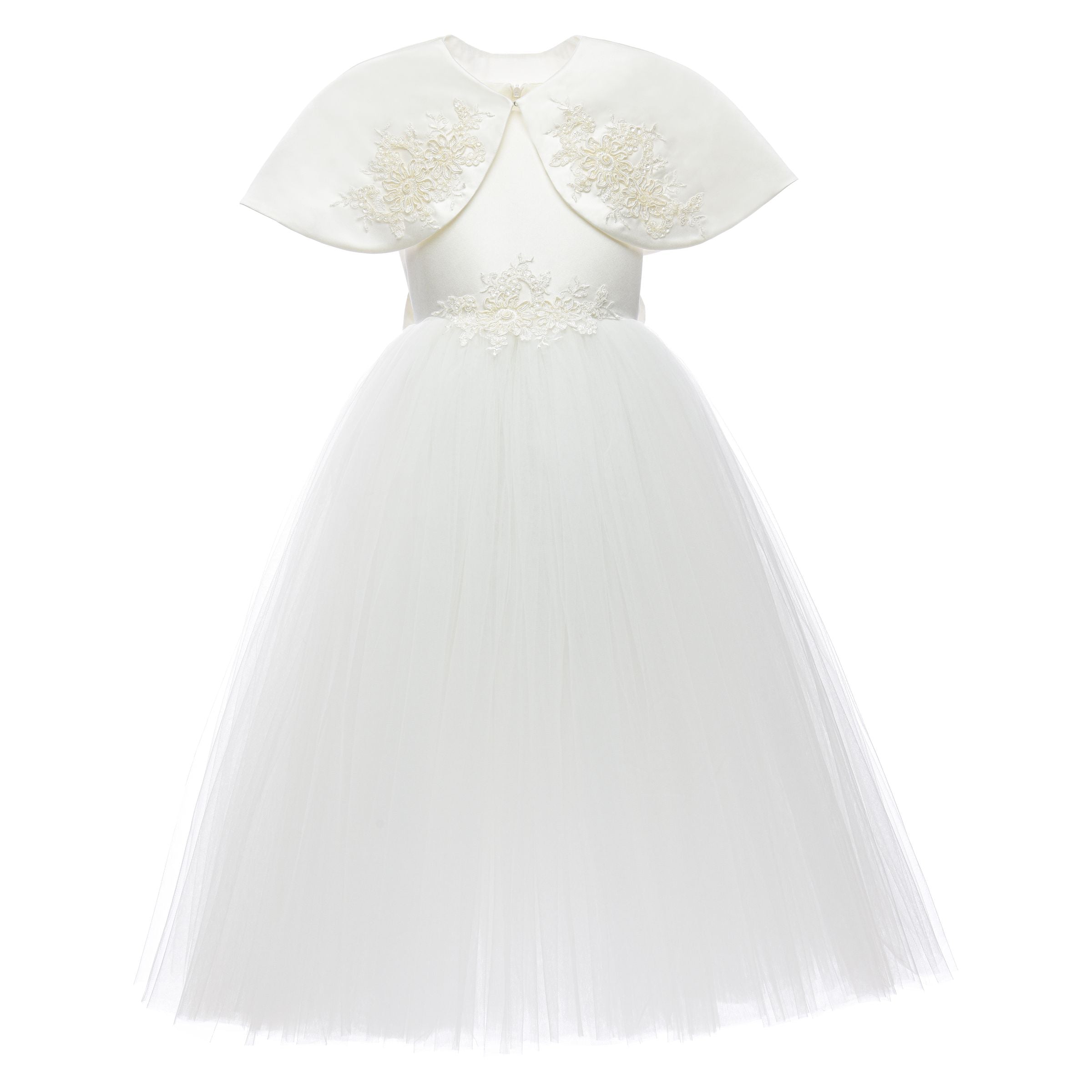 White Hermione Embroidered Cape Dress - Tulleen.com White Hermione Embroidered Cape Dress - Tulleen.com