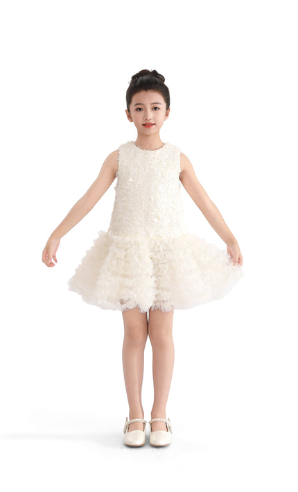 kids atelier tulleen Cream Whispered Petal Mini Dress
