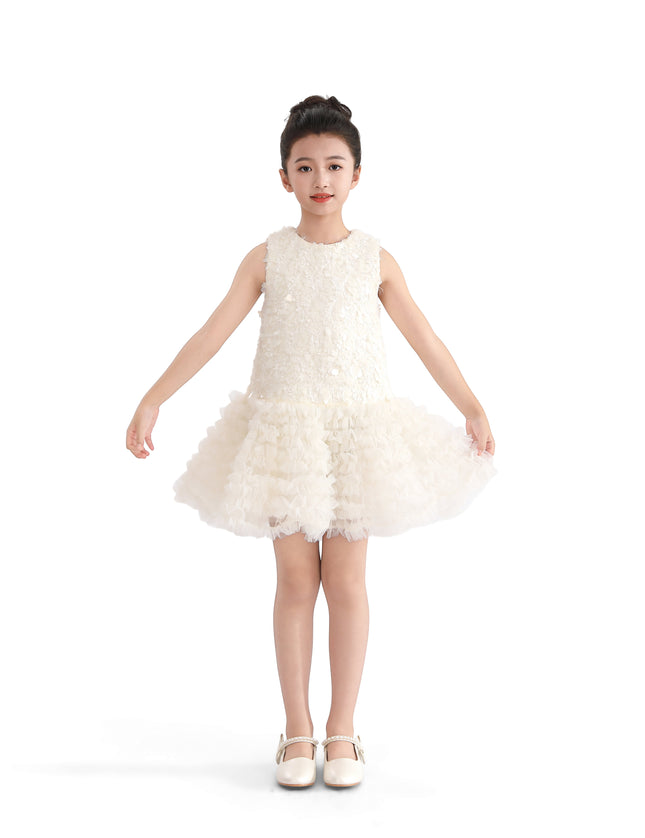 kids atelier tulleen Cream Whispered Petal Mini Dress