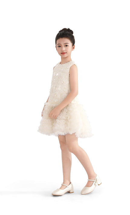 kids atelier tulleen Cream Whispered Petal Mini Dress