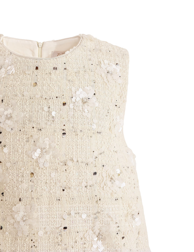 kids atelier tulleen Cream Sequin Feather-Hem Dress