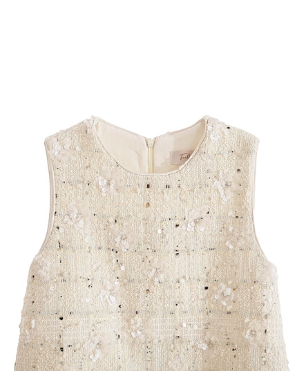 kids atelier tulleen Cream Sequin Feather-Hem Dress