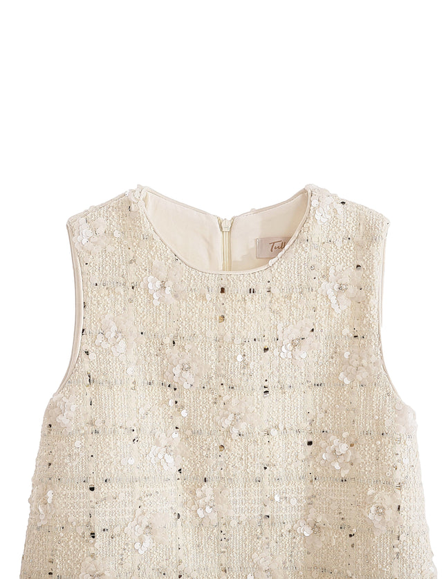 kids atelier tulleen Cream Sequin Feather-Hem Dress