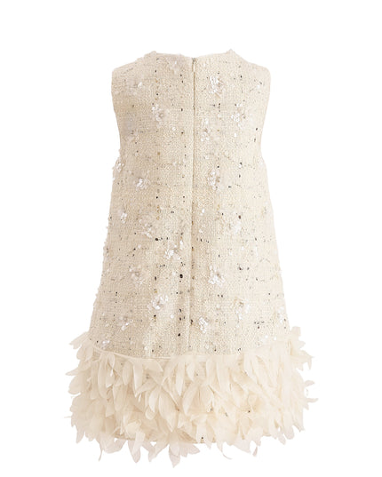 kids atelier tulleen Cream Sequin Feather-Hem Dress
