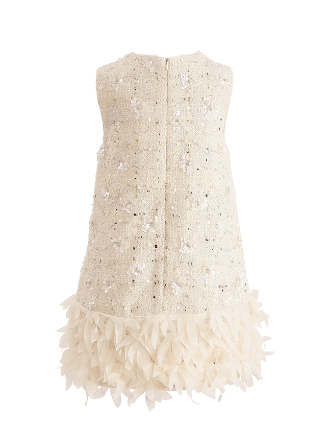kids atelier tulleen Cream Sequin Feather-Hem Dress