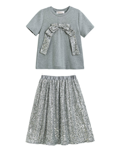 Kidsatelier-Tulleen-TUD52010-silver-sequin-bow-t-shirt-skirt-set