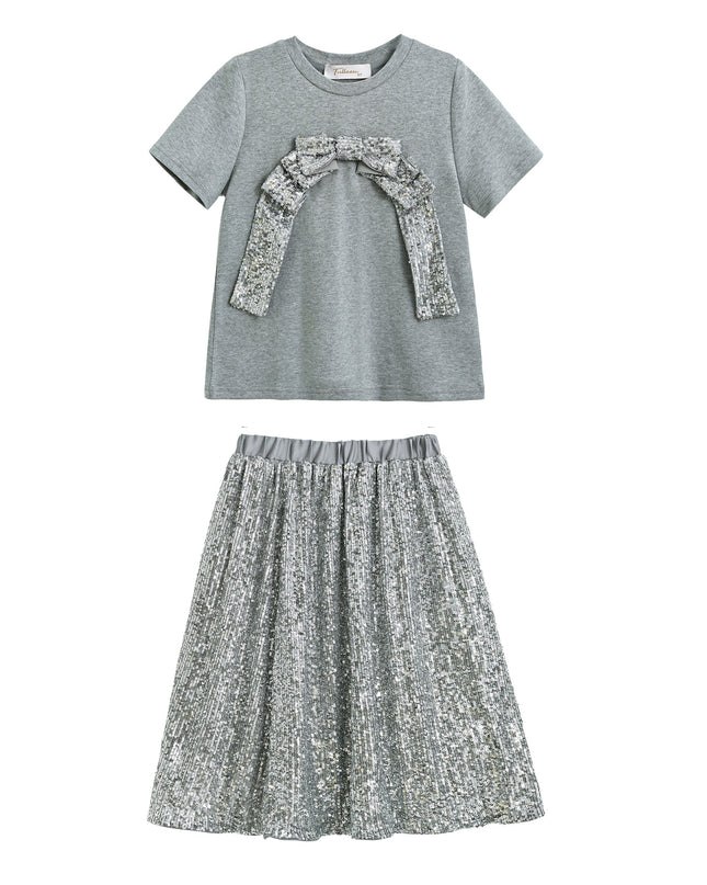 Kidsatelier-Tulleen-TUD52010-silver-sequin-bow-t-shirt-skirt-set