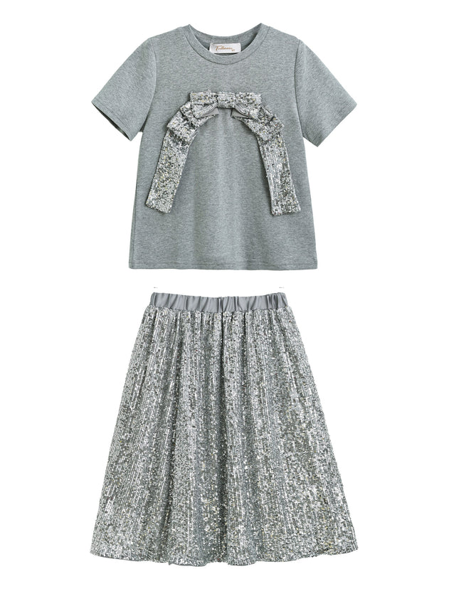 Kidsatelier-Tulleen-TUD52010-silver-sequin-bow-t-shirt-skirt-set