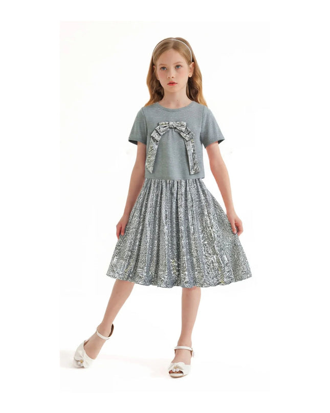Kidsatelier-Tulleen-TUD52010-silver-sequin-bow-t-shirt-skirt-set
