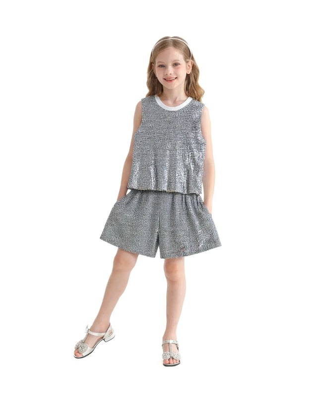 Kidsatelier-Tulleen-TUD52011-silver-sequin-sleeveless-shorts-set