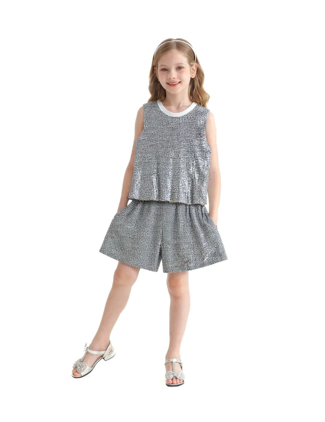 Kidsatelier-Tulleen-TUD52011-silver-sequin-sleeveless-shorts-set