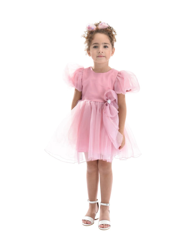 kidsatelier-tulleen-T-2927-Raspberry-pink-raspberry-bow-organza-dress