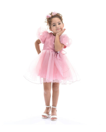 kidsatelier-tulleen-T-2927-Raspberry-pink-raspberry-bow-organza-dress
