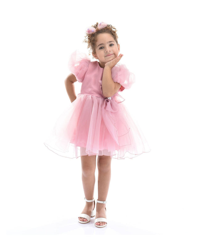 kidsatelier-tulleen-T-2927-Raspberry-pink-raspberry-bow-organza-dress