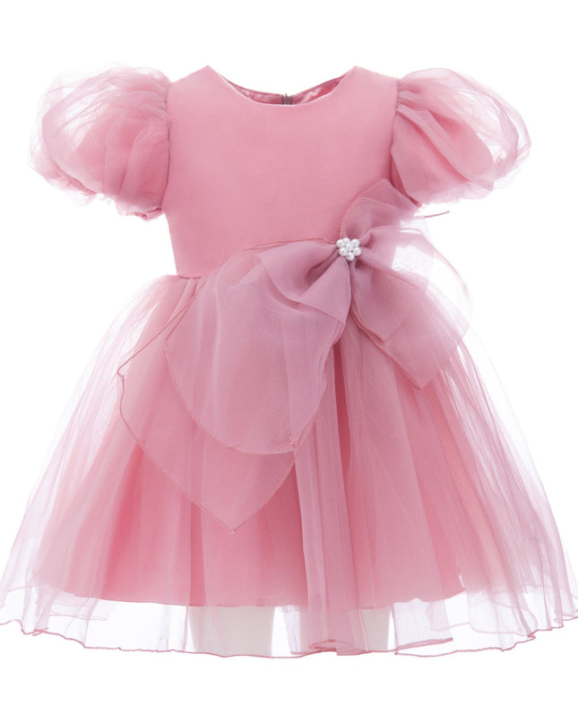 kidsatelier-tulleen-T-2927-Raspberry-pink-raspberry-bow-organza-dress