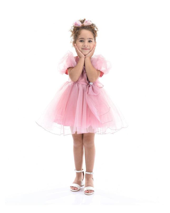 kidsatelier-tulleen-T-2927-Raspberry-pink-raspberry-bow-organza-dress