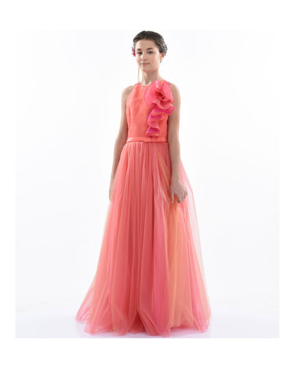 kidsatelier-tulleen-2962-Orange/Fuchsia-malaga-halter-ruffle-gown