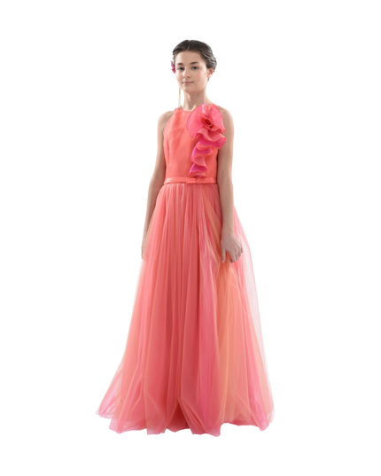 kidsatelier-tulleen-2962-Orange/Fuchsia-malaga-halter-ruffle-gown