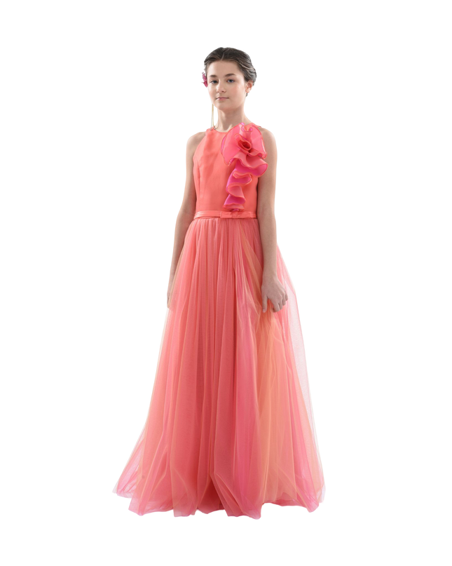 kidsatelier-tulleen-2962-Orange/Fuchsia-malaga-halter-ruffle-gown