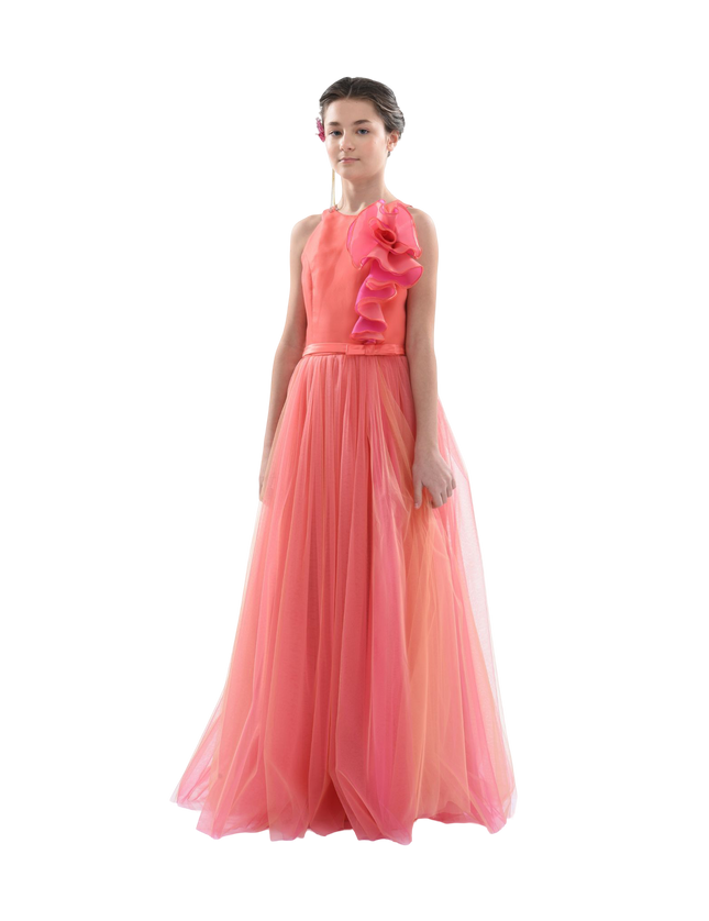 kidsatelier-tulleen-2962-Orange/Fuchsia-malaga-halter-ruffle-gown