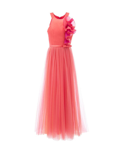 kidsatelier-tulleen-2962-Orange/Fuchsia-malaga-halter-ruffle-gown