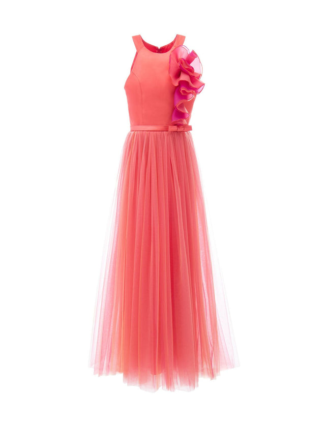 kidsatelier-tulleen-2962-Orange/Fuchsia-malaga-halter-ruffle-gown