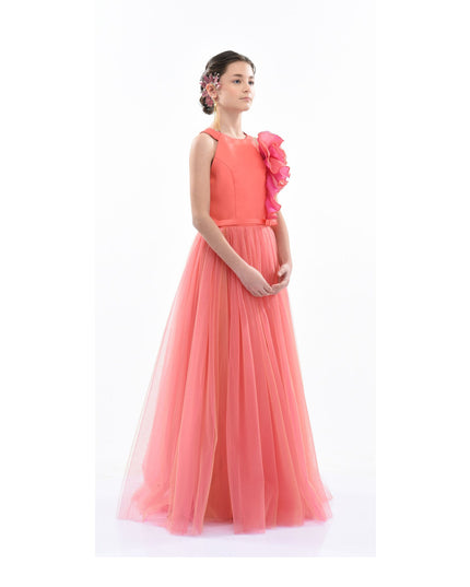 kidsatelier-tulleen-2962-Orange/Fuchsia-malaga-halter-ruffle-gown