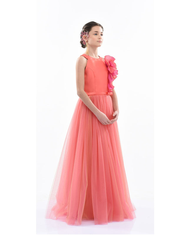 kidsatelier-tulleen-2962-Orange/Fuchsia-malaga-halter-ruffle-gown