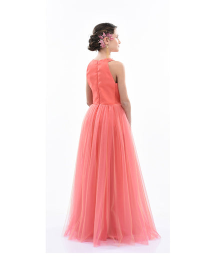 kidsatelier-tulleen-2962-Orange/Fuchsia-malaga-halter-ruffle-gown