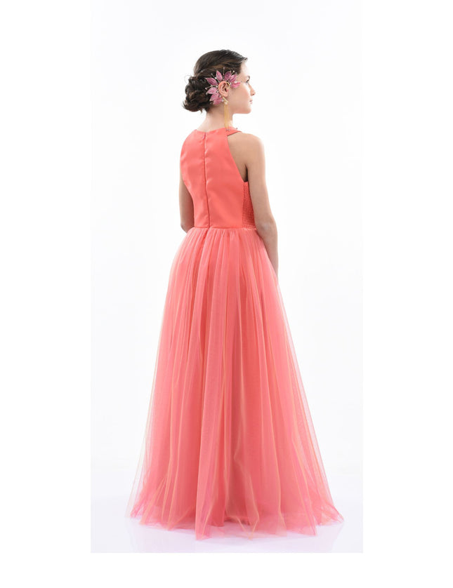 kidsatelier-tulleen-2962-Orange/Fuchsia-malaga-halter-ruffle-gown