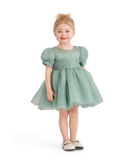 kids atelier tulleen Light Green Puff-Sleeve Party Dress