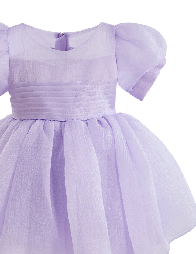 kids atelier tulleen Purple Puff-Sleeve Party Dress