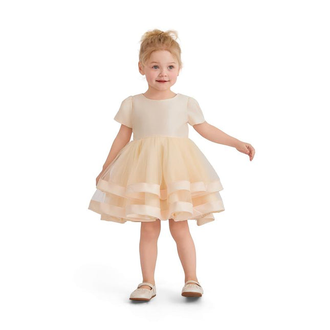 kids atelier tulleen Champagne Satin Bow Dress