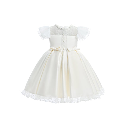 kids atelier tulleen Ivory Lace-Trim Puff Sleeve Dress